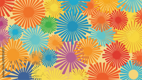 Colorful, abstract background with radial bursts of various colors