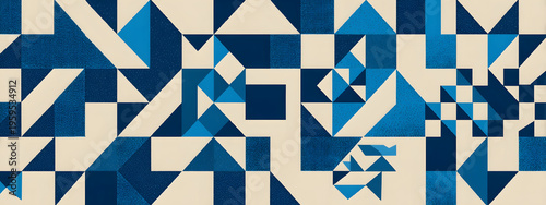 Abstract Geometric Pattern in Shades of Blue and Cream
