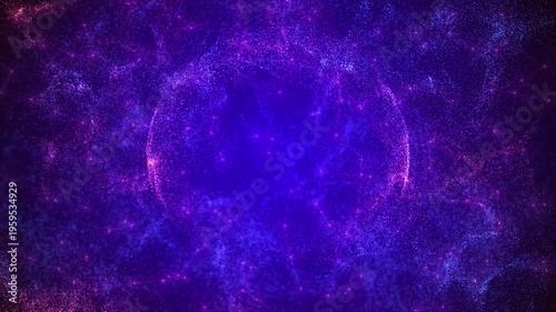 Purple Blue Cosmic Energy Sphere with Plasma Ring and Nebula Particles – Abstract Quantum Field Loop Background