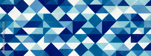 Seamless Geometric Pattern with Dynamic Triangles in Varied Shades of Blue and White, Creating a Modern Abstract Background Design