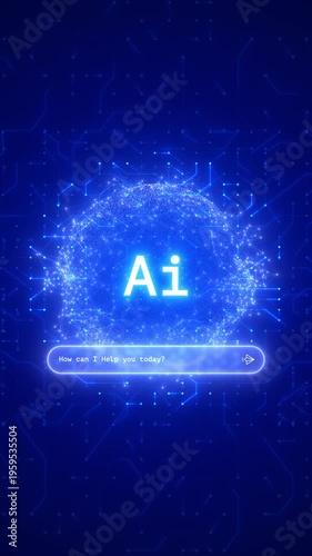 AI Chatbot Interface Glowing Sphere – Digital Artificial Intelligence Assistant Chat Prompt Technology Motion Background 4K
