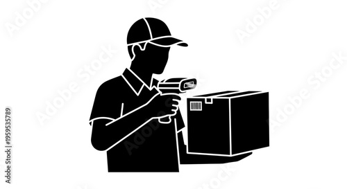 Efficient logistics and delivery operations worker scanning a package with a barcode reader for streamlined supply chain management