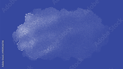 Cloud shape created by white halftone dots on blue background vector art