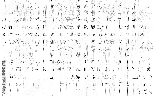 Abstract background pattern of scattered black halftone dots on a transparent grid texture, digital art and graphic design element