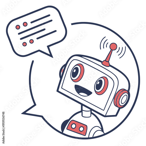 Friendly chatbot icon with speech bubble, representing AI customer service and communication.