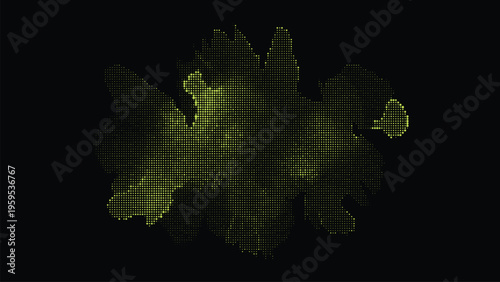 Glowing yellow halftone dots on a black background, abstract representation for digital art