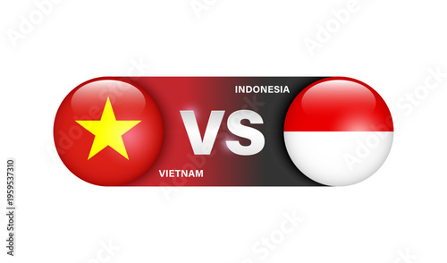 Element represents a sporting event or national football or soccer match between Vietnam and Indonesia, with the logo featuring national flag, vector 3d isolated on white background for banner design