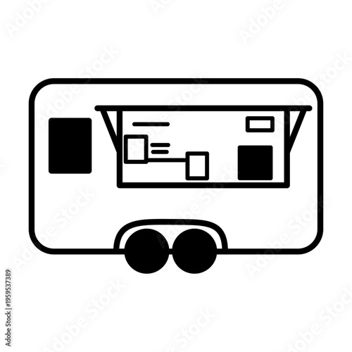 Mobile Coffee Van Street Cafe Vehicle Beverage Vendor Small Business Icon Logo Line Vector Illustration