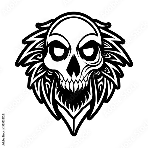 A glyph style icon of crow skull tattoo