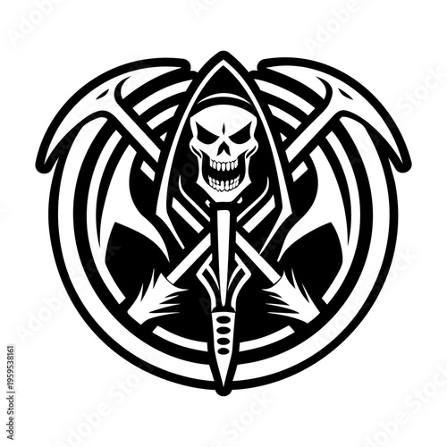 A filled style icon of death scythe symbol