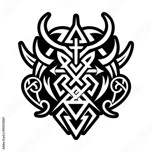 A filled style icon of demon rune tattoo
