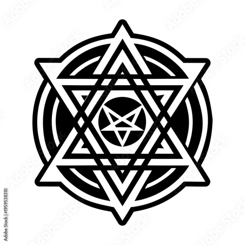 A glyph style icon of hexagram symbol