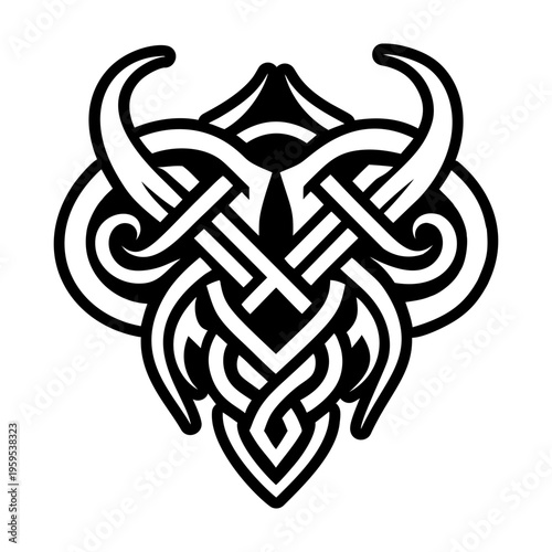 A filled style icon of horned rune symbol