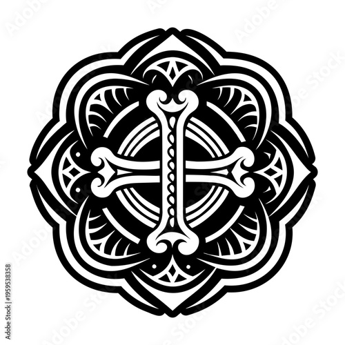 A filled style icon of crosses bones symbol