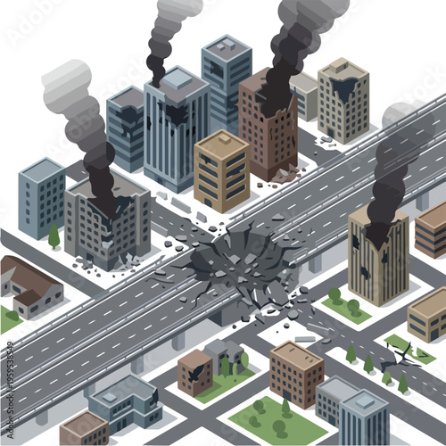vector isometric city road conditions damaged by missile attacks 8
