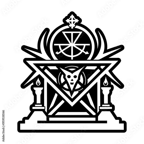 A filled style icon of satanic altar tattoo