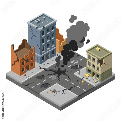 vector isometric city road conditions damaged by missile attacks 7