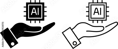 Hands holding AI chips show technology and innovation in design at a modern workspace for future development