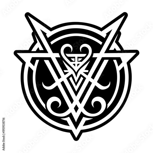 A solid style icon of lucifer seal tattoo
