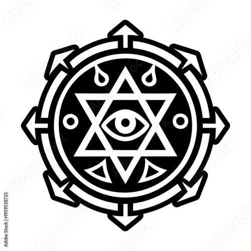 A glyph style icon of occult pentagram symbol