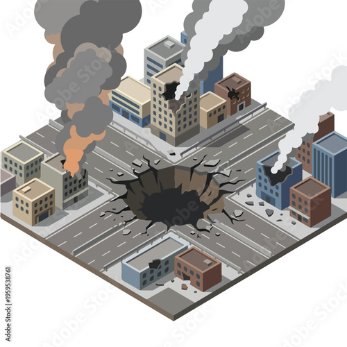 vector isometric city road conditions damaged by missile attacks 009