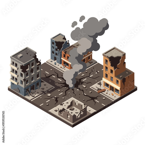 vector isometric city road conditions damaged by missile attacks 6