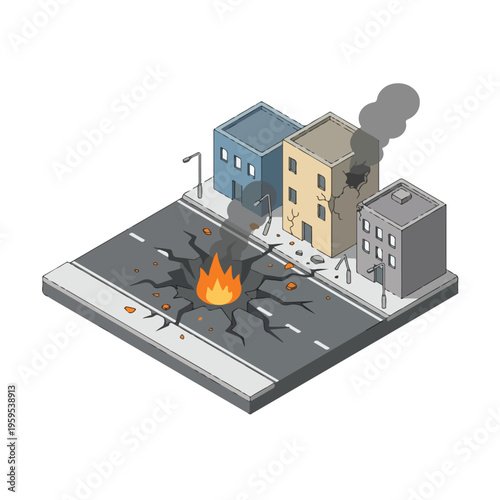 vector isometric city road conditions damaged by missile attacks 006