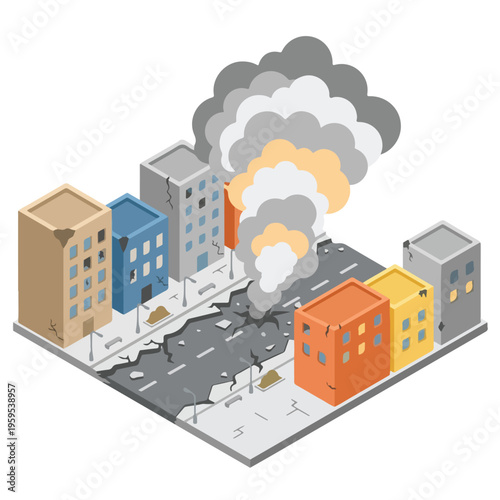 vector isometric city road conditions damaged by missile attacks 07