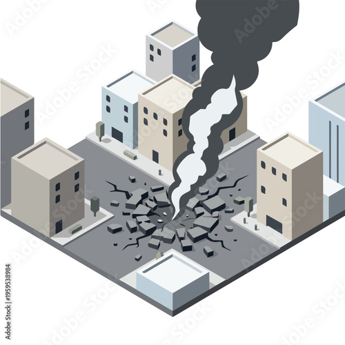 vector isometric city road conditions damaged by missile attacks 005