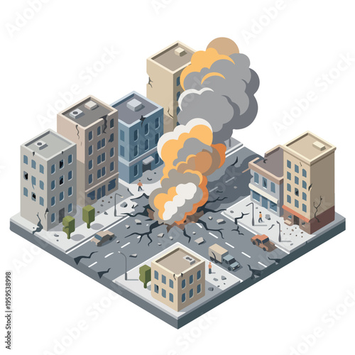 vector isometric city road conditions damaged by missile attacks 06