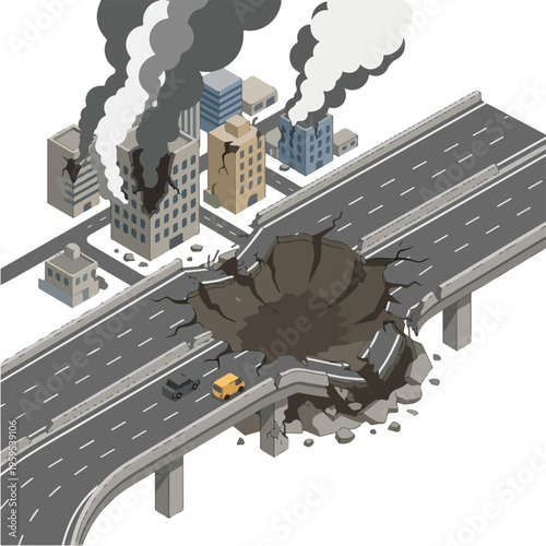 vector isometric city road conditions damaged by missile attacks 004