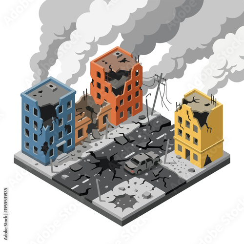vector isometric city road conditions damaged by missile attacks 04