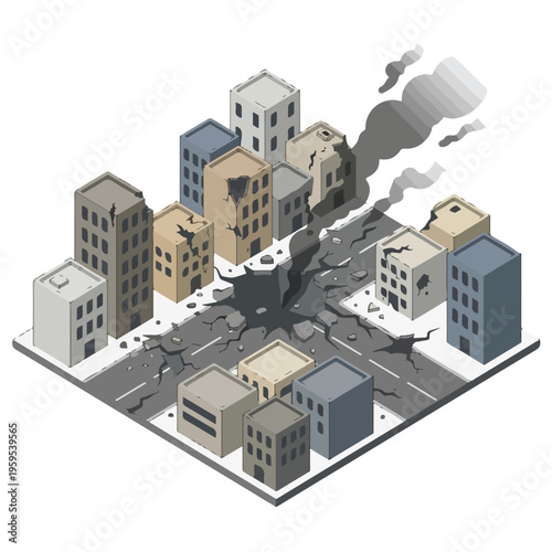 vector isometric city road conditions damaged by missile attacks 02