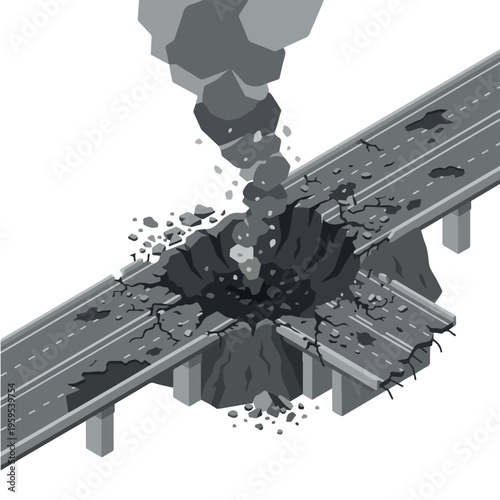 vector isometric condition of damaged road with holes due to missile attack 09