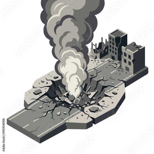 vector isometric condition of damaged road with holes due to missile attack 8
