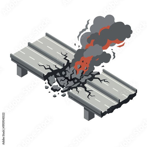 vector isometric condition of damaged road with holes due to missile attack 7