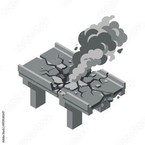 vector isometric condition of damaged road with holes due to missile attack 07
