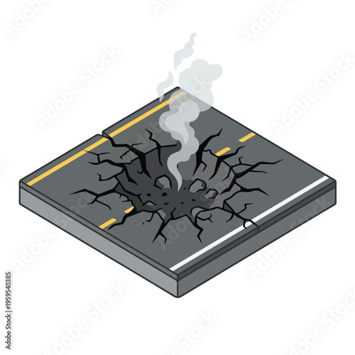 vector isometric condition of damaged road with holes due to missile attack 006