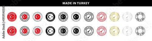 Made in Turkey or Turkiye sticker icon with Turkish flag