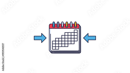 Colorful calendar icon with arrows pointing inwards towards a central grid representing scheduling appointments or deadline focus.