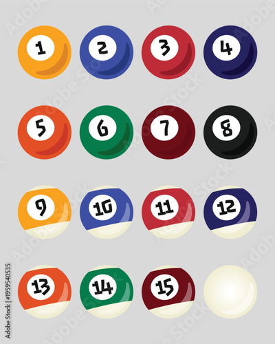 Billiard Balls Vector Set Numbered Pool Game Equipment
