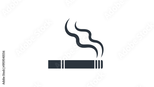 Black and white icon of a lit cigarette with rising smoke plumes representing smoking habits or tobacco product warnings.