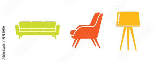 Modern furniture icon set from the Stampico series.