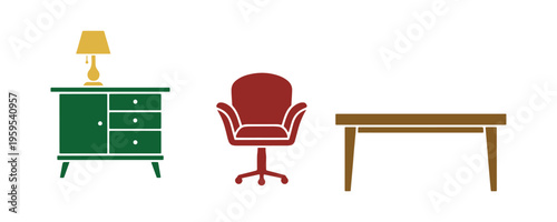 A unique variety of furniture icons crafted in Stampico style.
