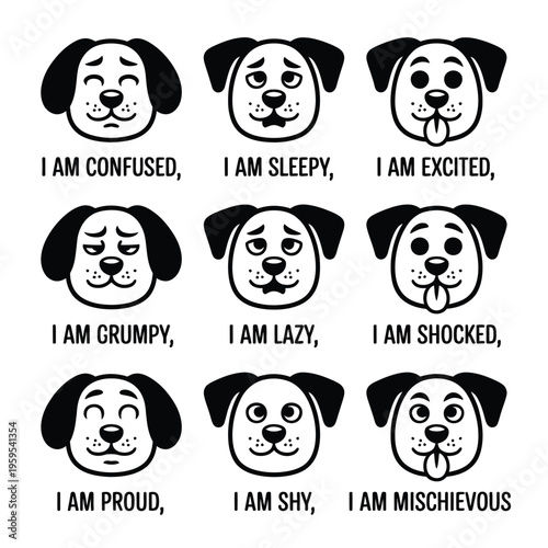 Black and white faces showing different emotions and moods