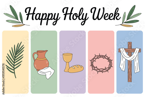 Colorful palm leaf cross palm Sunday Easter greeting card