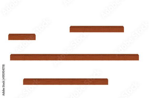 Strips from exclusive wood with painted metallic brown paint, horizontal, - short size. On isolated transparent background.