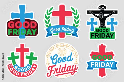 Set of six Good Friday religious greeting cards with cross symbols