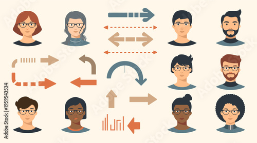 A cheerful cartoon man with glasses looking forward, ideal for use in marketing materials, website illustrations, or social media graphics.