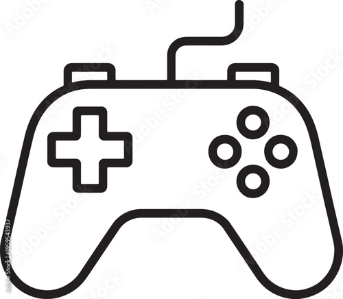 Video game controller icon with cord and buttons isolated on transparent background